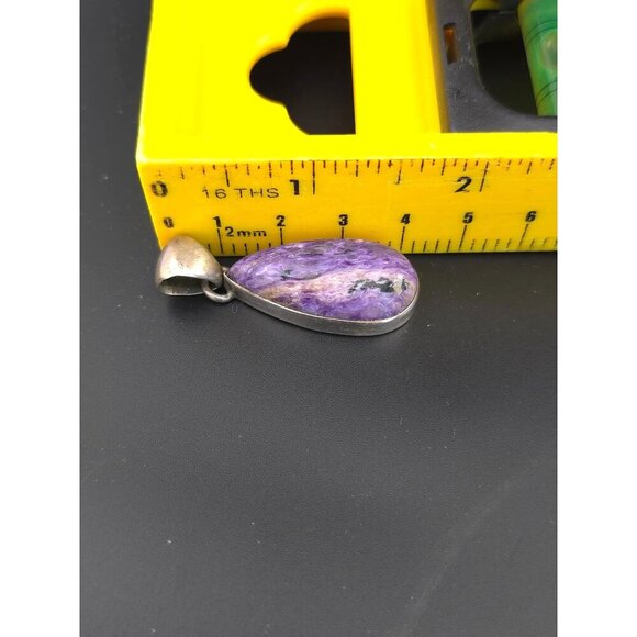 Sterling Silver 925 Teardrop Pendant With Purple Charoite Gemstone - Picture 6 of 7